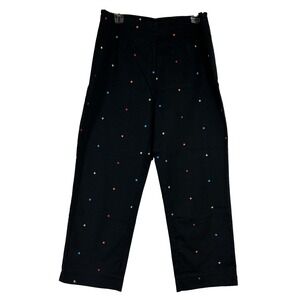 Marissa Studio Pant Size 10 Black FUN Multi Color Embroider Polka Dot Side Zip